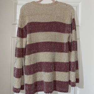 women’s cream and pink striped sweater. size large